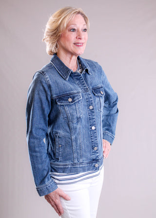 Liverpool Classic Jean Jacket with Pockets side view - Fashion Crossroads Inc