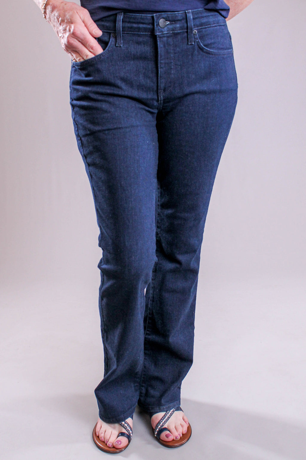 Jeans NYDJ Tummy Tuck Skinny Taille 4P - Imprimé Carbone Noir Et Gris, Coupe Minceur, Très Bon état Occasion