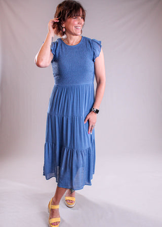 Blu Pepper Smocked Tiered Dress with Flutter Sleeves