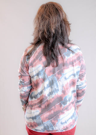 Charlie B Long Sleeve V Neck Printed Knit Top back view - Fashion Crossroads Inc.