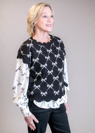 Blu Pepper Short Sleeve Sweater with Bows Side View - Fashion Crossroads Inc