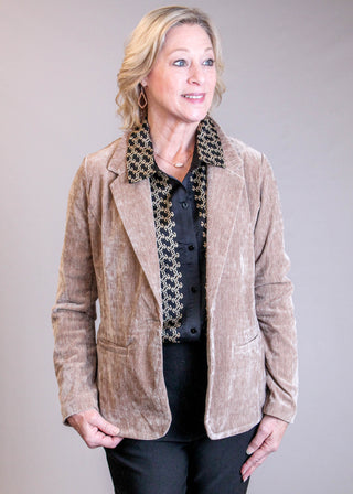 Liverpool Fitted Velvet Blazer Front View - Fashion Crossroads Inc