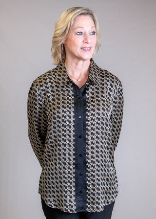 Liverpool Long Sleeve Abstract Print Button Up Shirt Front View - Fashion Crossroads Inc