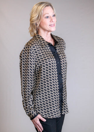 Liverpool Long Sleeve Abstract Print Button Up Shirt Side View - Fashion Crossroads Inc