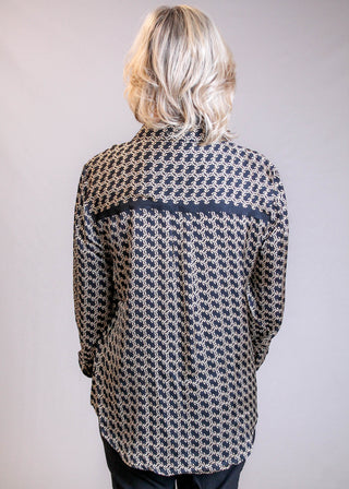 Liverpool Long Sleeve Abstract Print Button Up Shirt Back View - Fashion Crossroads Inc