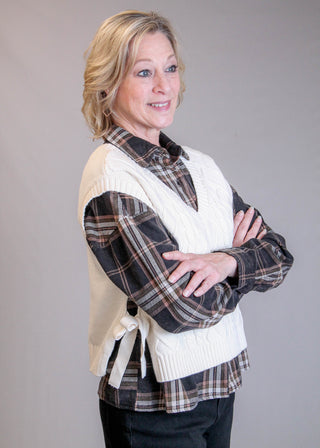 Blu Pepper Cable Sweater Vest with Tie Sides Side View - Fashion Crossroads Inc
