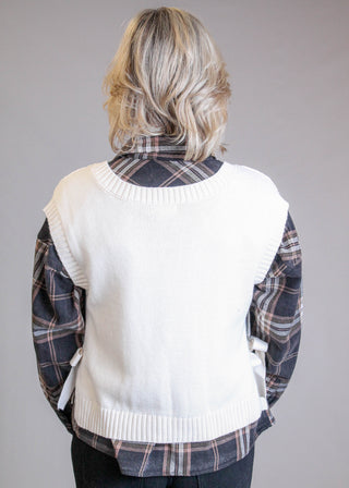 Blu Pepper Cable Sweater Vest with Tie Sides Back View - Fashion Crossroads Inc