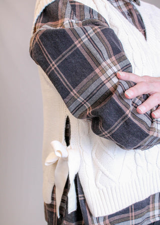 Blu Pepper Cable Sweater Vest with Tie Sides Detail View - Fashion Crossroads Inc