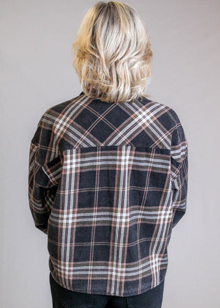 Blu Pepper Long Sleeve Plaid Boxy Shirt Back View - Fashion Crossroads Inc
