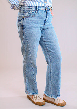 Democracy Straight Leg Ankle Jean with Step Hem side view - Fashion Crossroads Inc.
