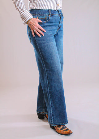 Tribal Sportswear Petite Sophia Curvy Wide Leg Jean side view - Fashion Crossroads Inc.