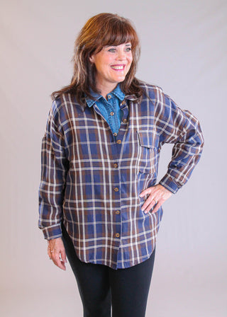 Blu Pepper Long Sleeve Button Down Plaid Shirt front view - Fashion Crossroads Inc.