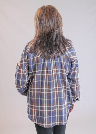 Blu Pepper Long Sleeve Button Down Plaid Shirt back view - Fashion Crossroads Inc.