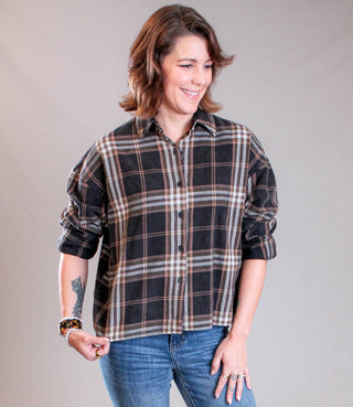 Blu Pepper Long Sleeve Plaid Boxy Shirt