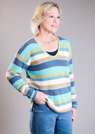 Tribal Sportswear Combed Cotton U Neck Waffle Sweater Model View - Fashion Crossroads Inc