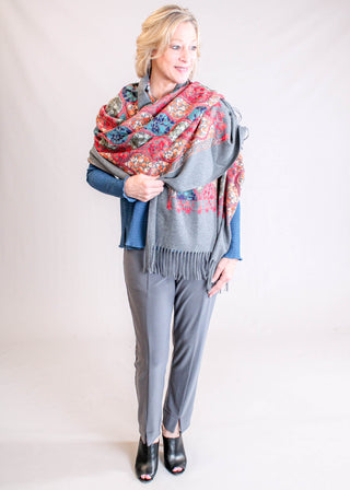 Embroidered Floral Fashion Scarf with Fringe