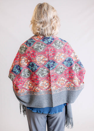 Embroidered Floral Fashion Scarf with Fringe