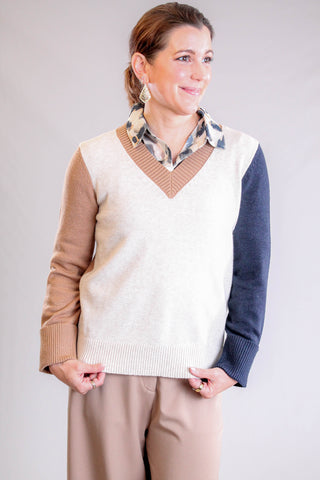 Charlie B Color Block V Neck Sweater