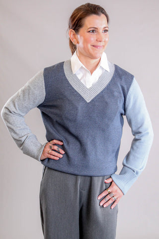 Charlie B Color Block V Neck Sweater