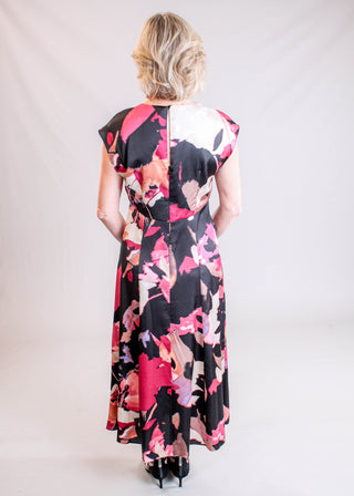 Maggy London Short Sleeve Abstract Floral Dress - Model View - Fashion Crossroads Inc