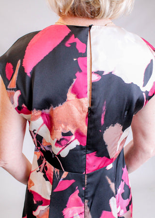 Maggy London Short Sleeve Abstract Floral Dress - Model View - Fashion Crossroads Inc