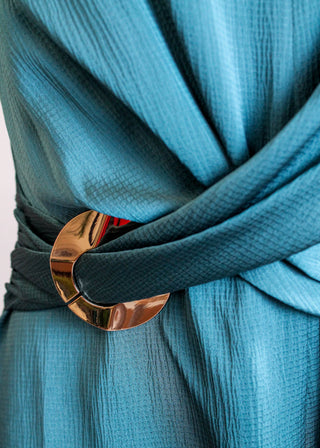 Maggy London Short Sleeve Dress with Draped Waist Detail View- Fashion Crossroads Inc