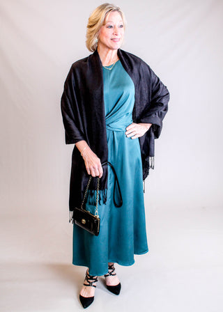 Maggy London Short Sleeve Dress with Draped Waist Detail View- Fashion Crossroads Inc