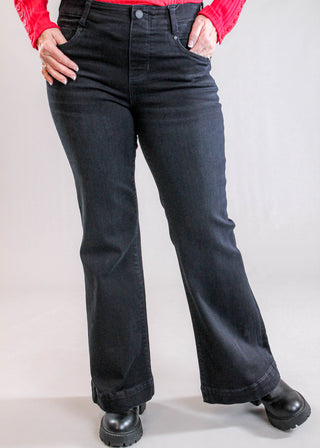 Liverpool Gia Flare Jean Washed Black Denim front view - Fashion Crossroads Inc.
