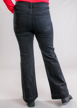 Liverpool Gia Flare Jean Washed Black Denim back view - Fashion Crossroads Inc.