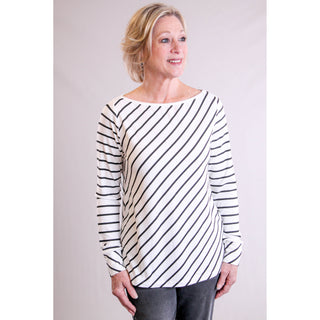 Staccato Boat Neck Top with Long Sleeves front view - Fashion Crossroads Inc
