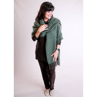 Originals Pashmina Scarf Forest Green modeled view - Fashion Crossroads Inc.