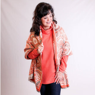 Originals Printed Fringe Scarf styled view - Fashion Crossroads Inc.
