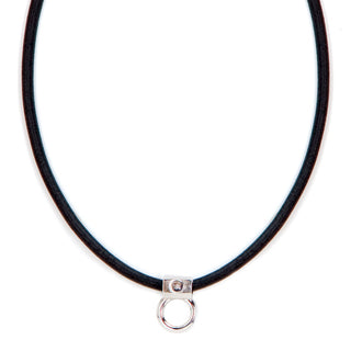 Myka Black Leather Necklace With Rhodium Pendant Bail
