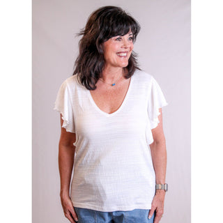 Molly Bracken Flutter Sleeve V Neck Tee - Fashion Crossroads Inc