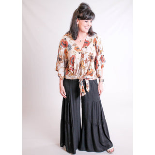 Nostalgia Wide Leg Pant with Lace Insert - Fashion Crossroads Inc