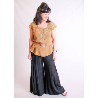 Nostalgia Wide Leg Pant with Lace Insert - Fashion Crossroads Inc