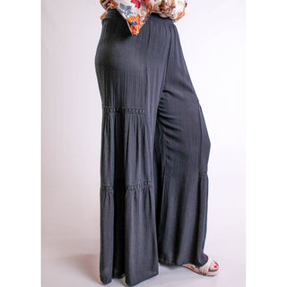 Nostalgia Wide Leg Pant with Lace Insert - Fashion Crossroads Inc