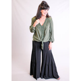 Nostalgia Wide Leg Pant with Lace Insert - Fashion Crossroads Inc