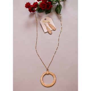 Pomina 18" Druzy Gold Pendant Necklace - front view - Fashion Crossroads Inc