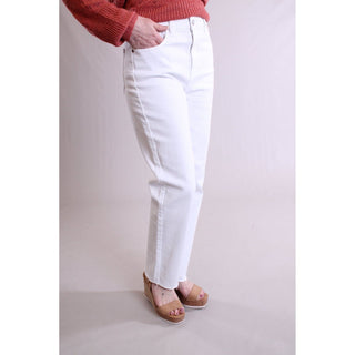 Cello High Rise Straight Leg Jean with Frayed Hem side view - Fashion Crossroads Inc