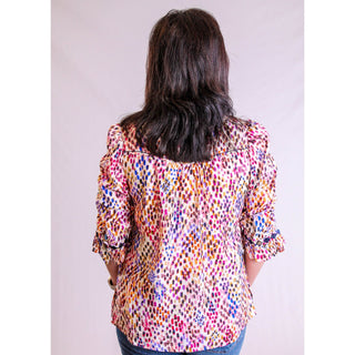 Democracy Embroidered Placket Top - Fashion Crossroads Inc