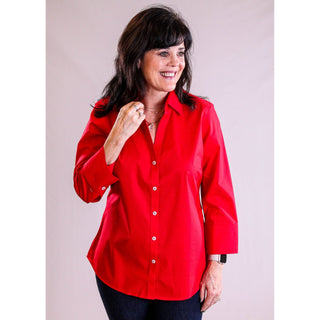 Foxcroft Mary 3/4 Sleeve Stretch Blouse front view - Fashion Crossroads Inc
