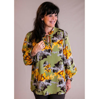 Jodifl Tie Neck Ruffle Long Sleeve Blouse - Fashion Crossroads Inc