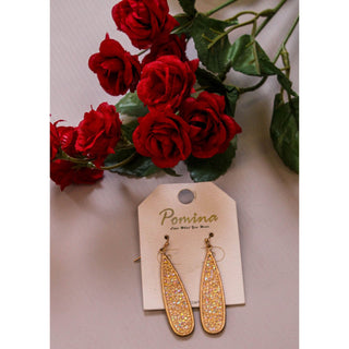 Long Druzy Gold Earrings - Fashion Crossroads Inc