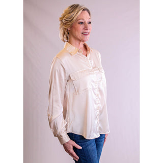 Satin Rollup Sleeve Blouse - Fashion Crossroads Inc