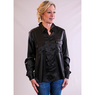 Satin Rollup Sleeve Blouse - Fashion Crossroads Inc