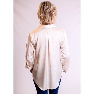 Satin Rollup Sleeve Blouse - Fashion Crossroads Inc