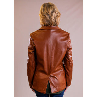 Vegan Leather Jacket in Brown - Fashion Crossroads Inc