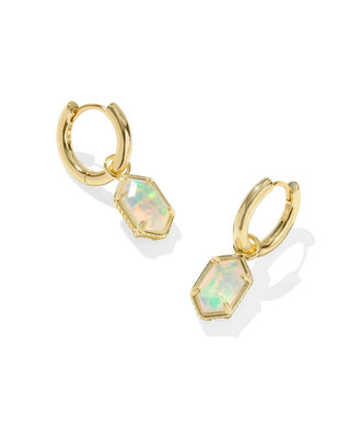 Kendra Scott Hallie Huggie Earrings with White Opalescent Resin - Fashion Crossroads Inc