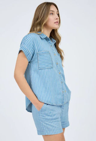 Blu Pepper Pinstripe Shirt side view